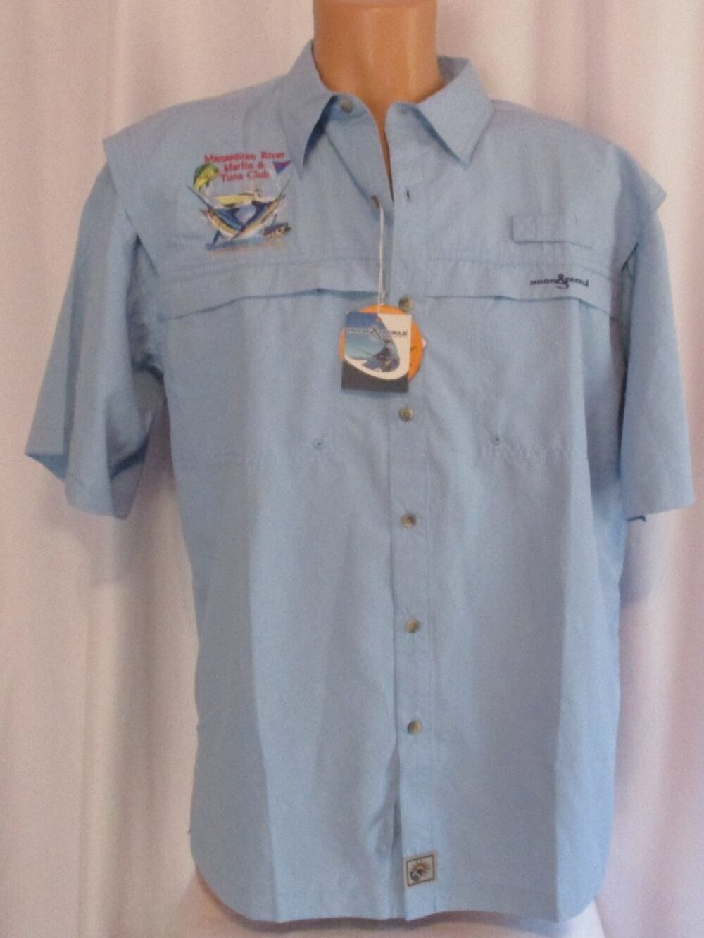 Hook & Tackle Shirt Large Blue Fishing Quick Dry UV Protection Marlin